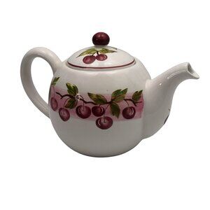 Andrea By Sadek Cherry Pattern Ceramic Teapot 38 Oz